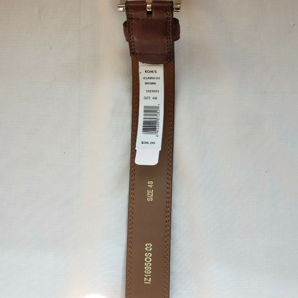 Izod Genuine Leather Belt Men's Brown Size 48 New